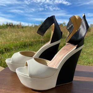 Black and white wedge sandals